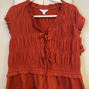 💘Time and Tru Terracotta Ruffle Sleeve Bow Blouse | 2XL EUC